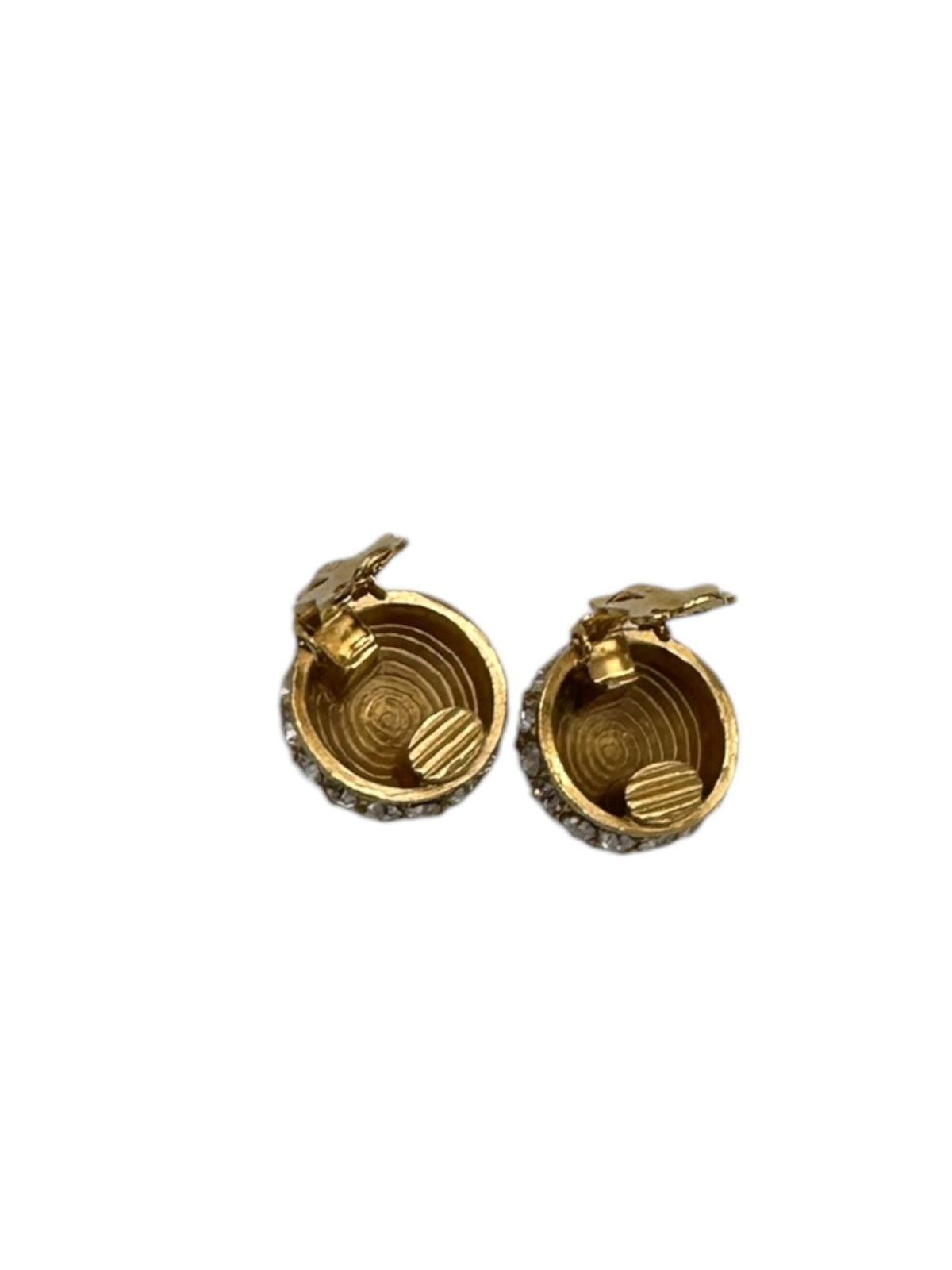 Gold St. John Petite Gold Round Diamante Vintage Clip - On Earrings - 24 Wishes Vintage Jewelry