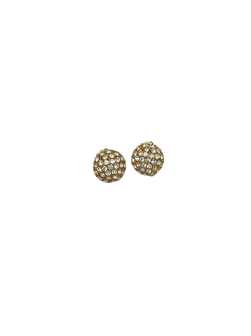 Gold St. John Petite Gold Round Diamante Vintage Clip - On Earrings - 24 Wishes Vintage Jewelry