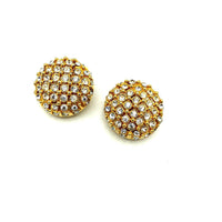 Gold St. John Round Diamante Vintage Clip - On Earrings - 24 Wishes Vintage Jewelry