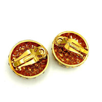 Gold St. John Round Diamante Vintage Clip - On Earrings - 24 Wishes Vintage Jewelry