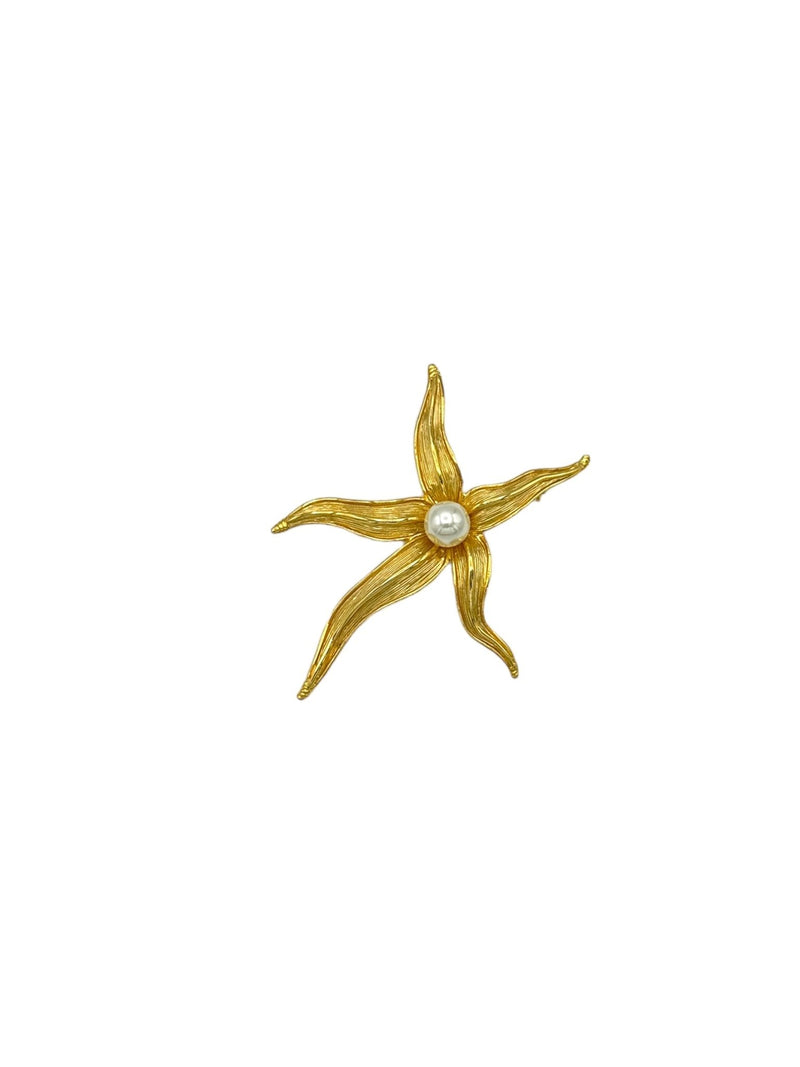 Gold Starfish Pearl Center Vintage Brooch by Craft - 24 Wishes Vintage Jewelry