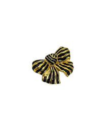 Gold Swarovski Black Enamel Bow Classic Brooch - 24 Wishes Vintage Jewelry