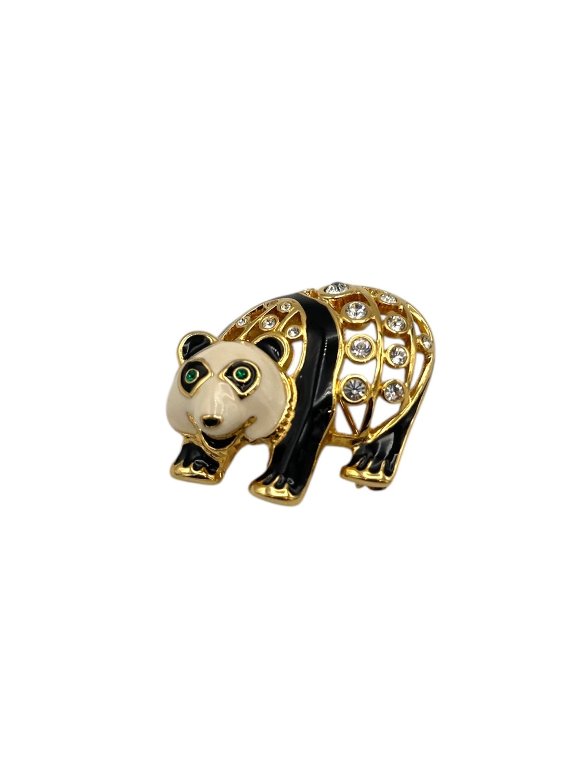 Gold Swarovski Black & White Enamel Panda Brooch - 24 Wishes Vintage Jewelry