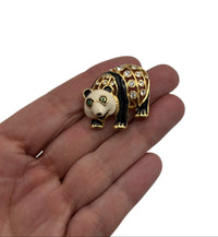 Gold Swarovski Black & White Enamel Panda Brooch - 24 Wishes Vintage Jewelry