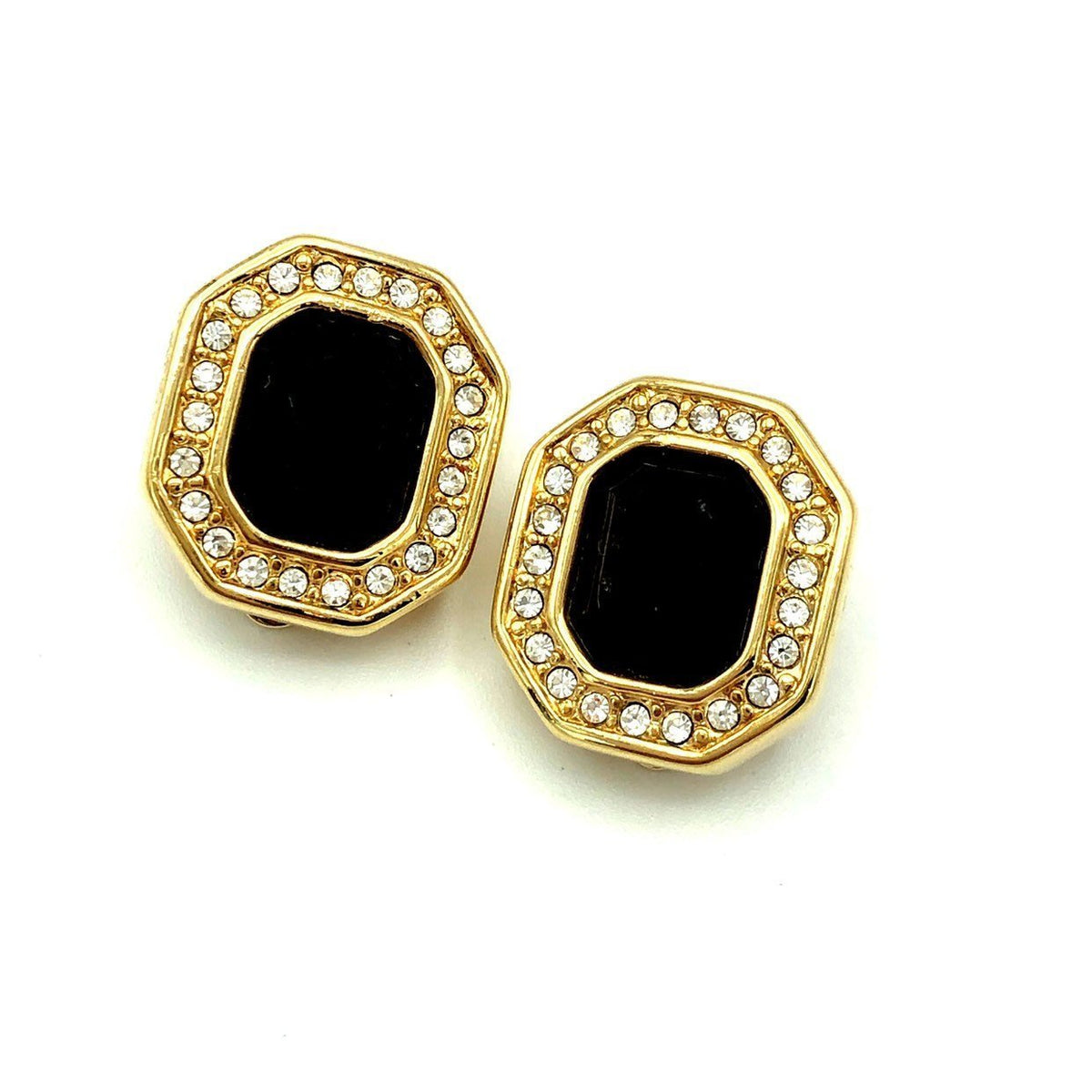 Gold Swarovski Classic Blue Crystal Vintage Clip - On Earrings - 24 Wishes Vintage Jewelry