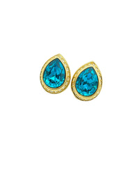 Gold Swarovski Classic Blue Teardrop Crystal Pierced Earrings - 24 Wishes Vintage Jewelry