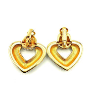 Gold Swarovski Clear Crystal Rhinestone Heart Door Knocker Clip - On Earrings - 24 Wishes Vintage Jewelry