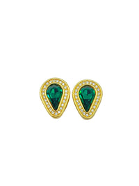 Gold Swarovski Green Crystal Vintage Clip - On Earrings - 24 Wishes Vintage Jewelry