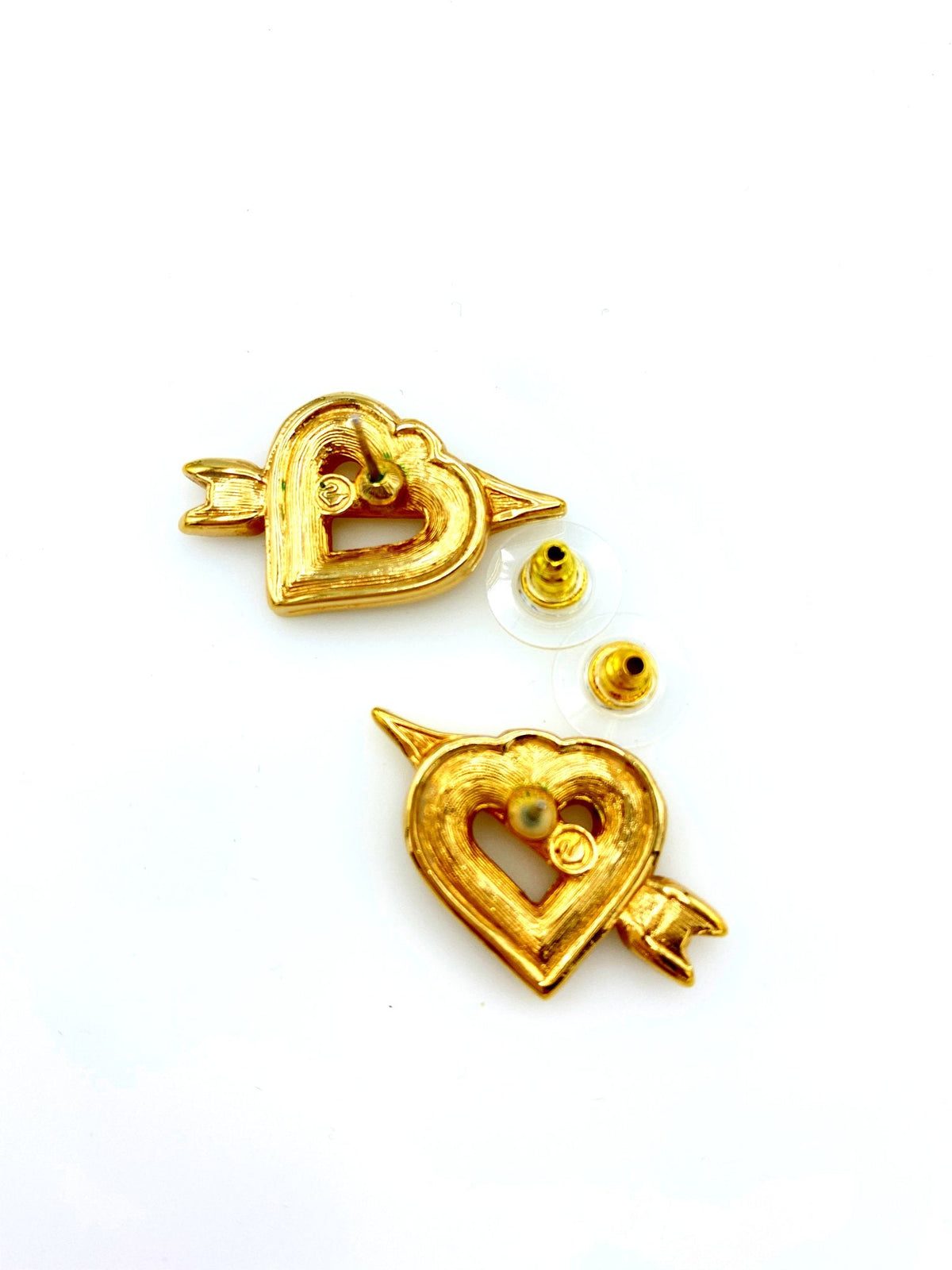 Gold Swarovski Open Heart Clear Crystal Pierced Earrings - 24 Wishes Vintage Jewelry