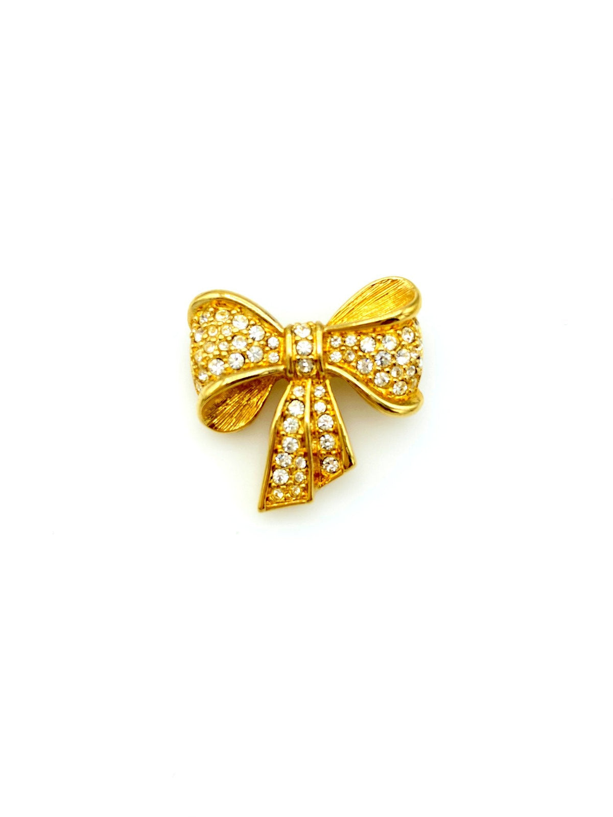 Gold Swarovski Petite Bow Rhinestone Brooch - 24 Wishes Vintage Jewelry