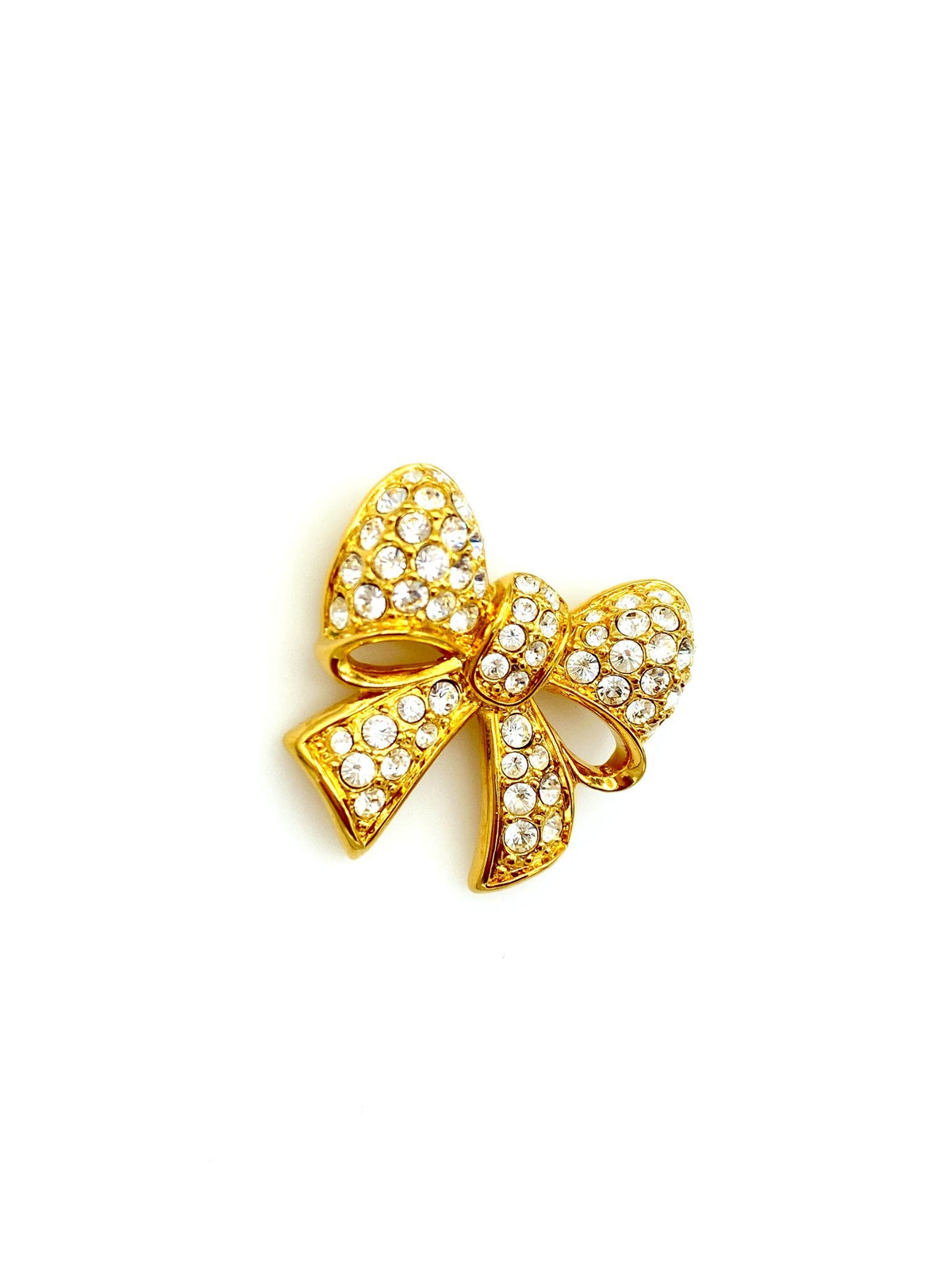 Gold Swarovski Petite Pave Bow Rhinestone Brooch - 24 Wishes Vintage Jewelry