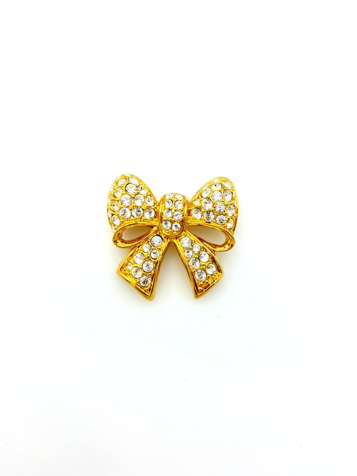 Gold Swarovski Petite Pave Bow Rhinestone Brooch - 24 Wishes Vintage Jewelry