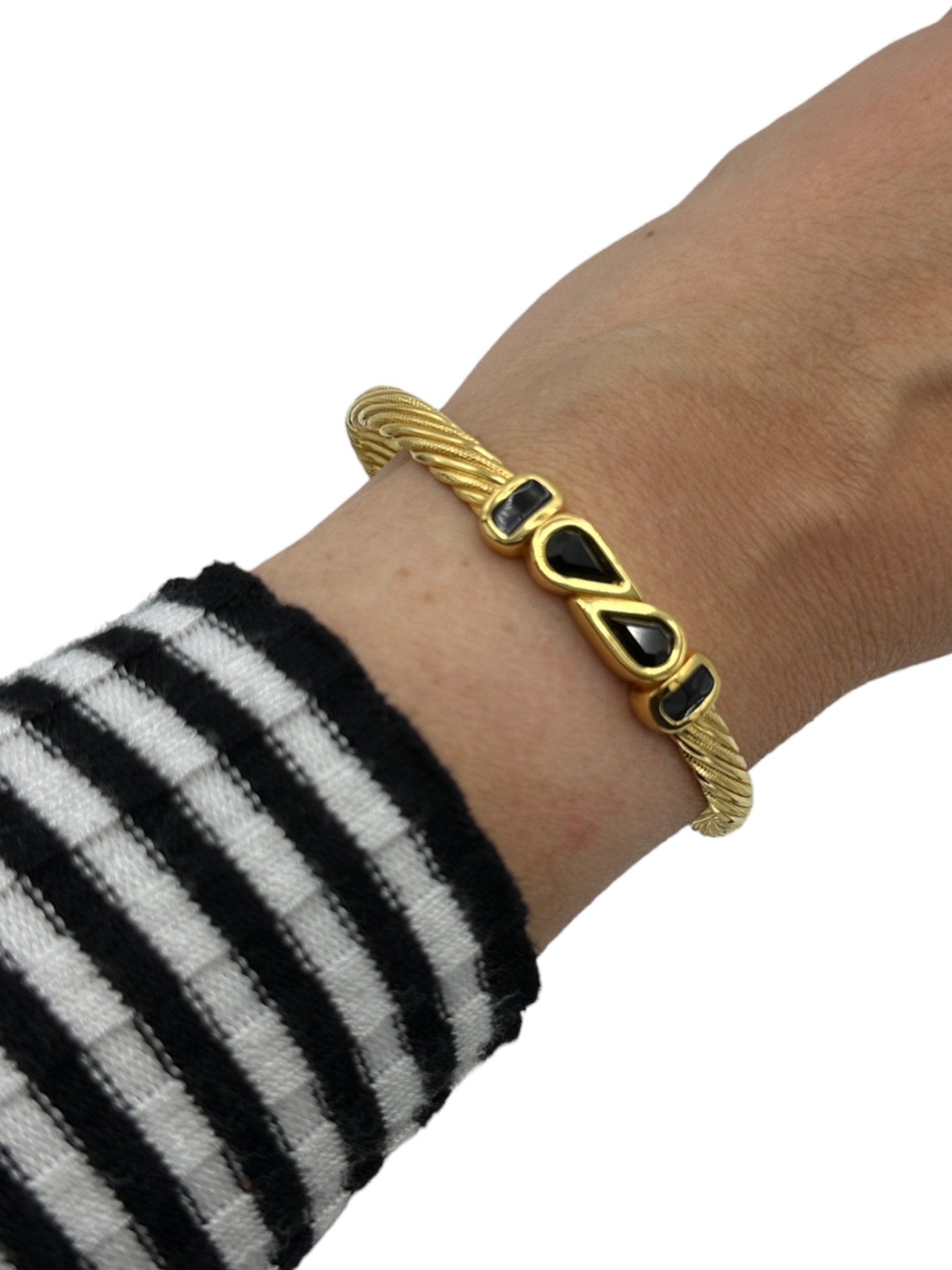 希少✨Swarovski SAL Vintage Bangle 70s 80s Gold Swarovski SAL Black Crystal Stacking Bangle Bracelet