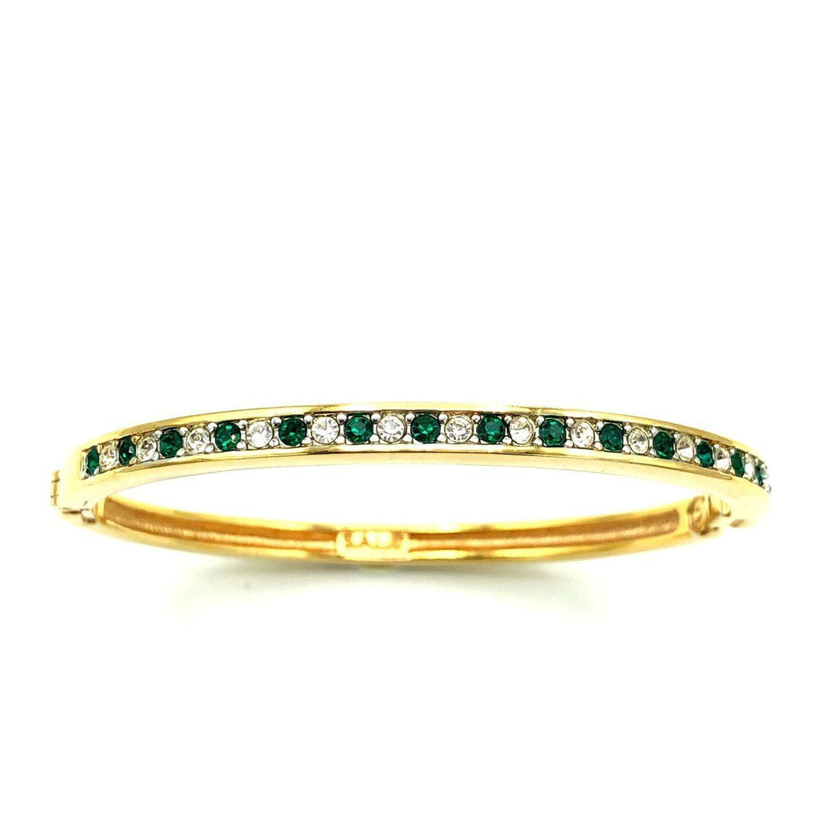 Gold Swarovski White Green Crystal Hinged Bangle Bracelet 24