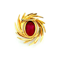 Gold Swirl Large Ruby Red Pink Vintage Brooch Pin - 24 Wishes Vintage Jewelry