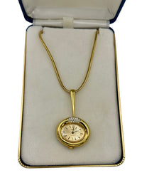 Gold Trifari Modernist Watch Pendant Long Snake Chain - 24 Wishes Vintage Jewelry