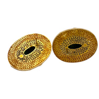 Gold Vermeil Sterling Silver Filigree Green Enamel Cabachon Oval Pierced Earrings 24 Wishes Vintage Jewelry