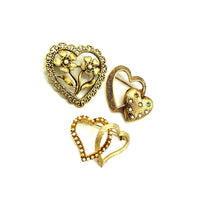 Gold Vintage Hearts Pearl Brooch Trio Scatter Pins - 24 Wishes Vintage Jewelry