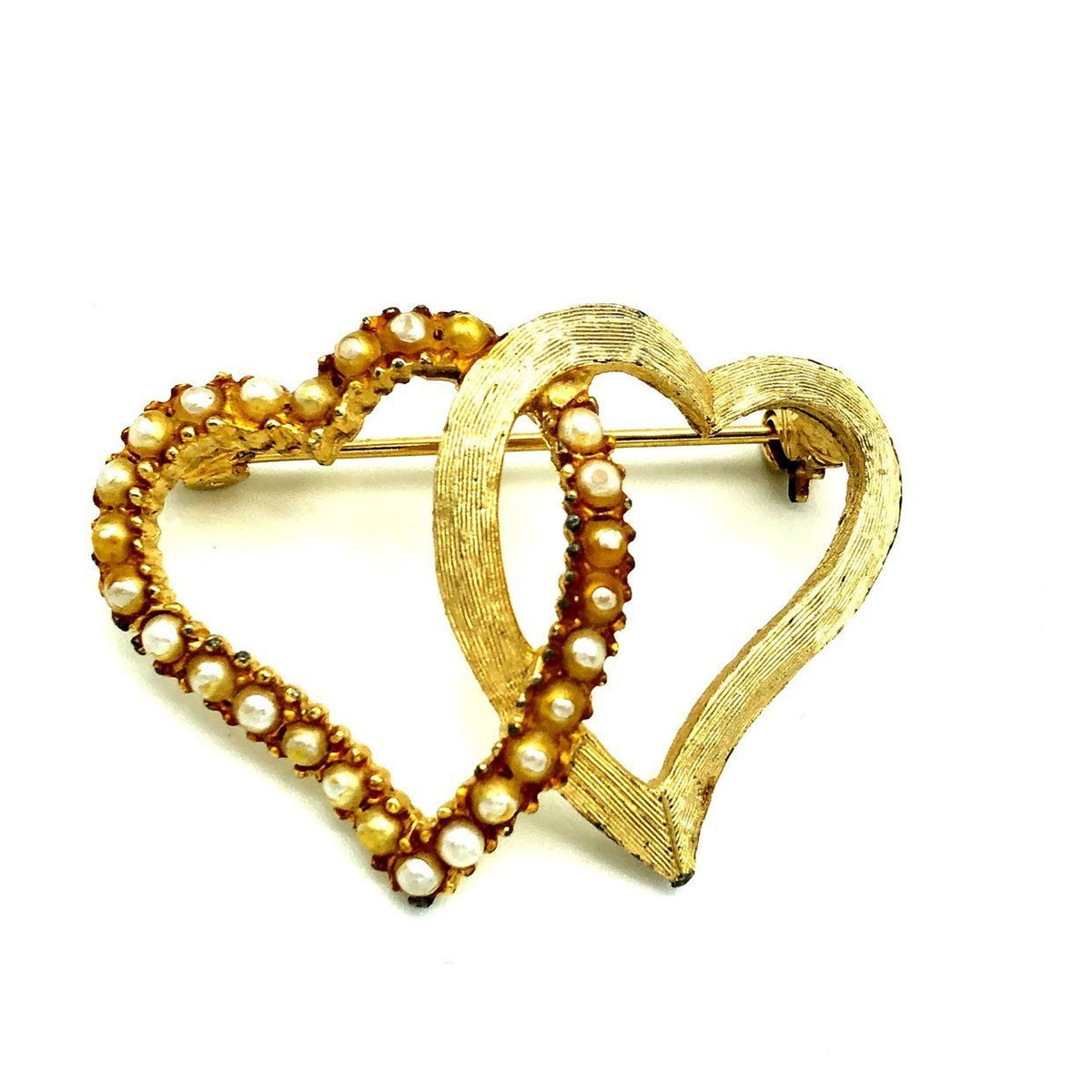 Gold Vintage Hearts Pearl Brooch Trio Scatter Pins - 24 Wishes Vintage Jewelry