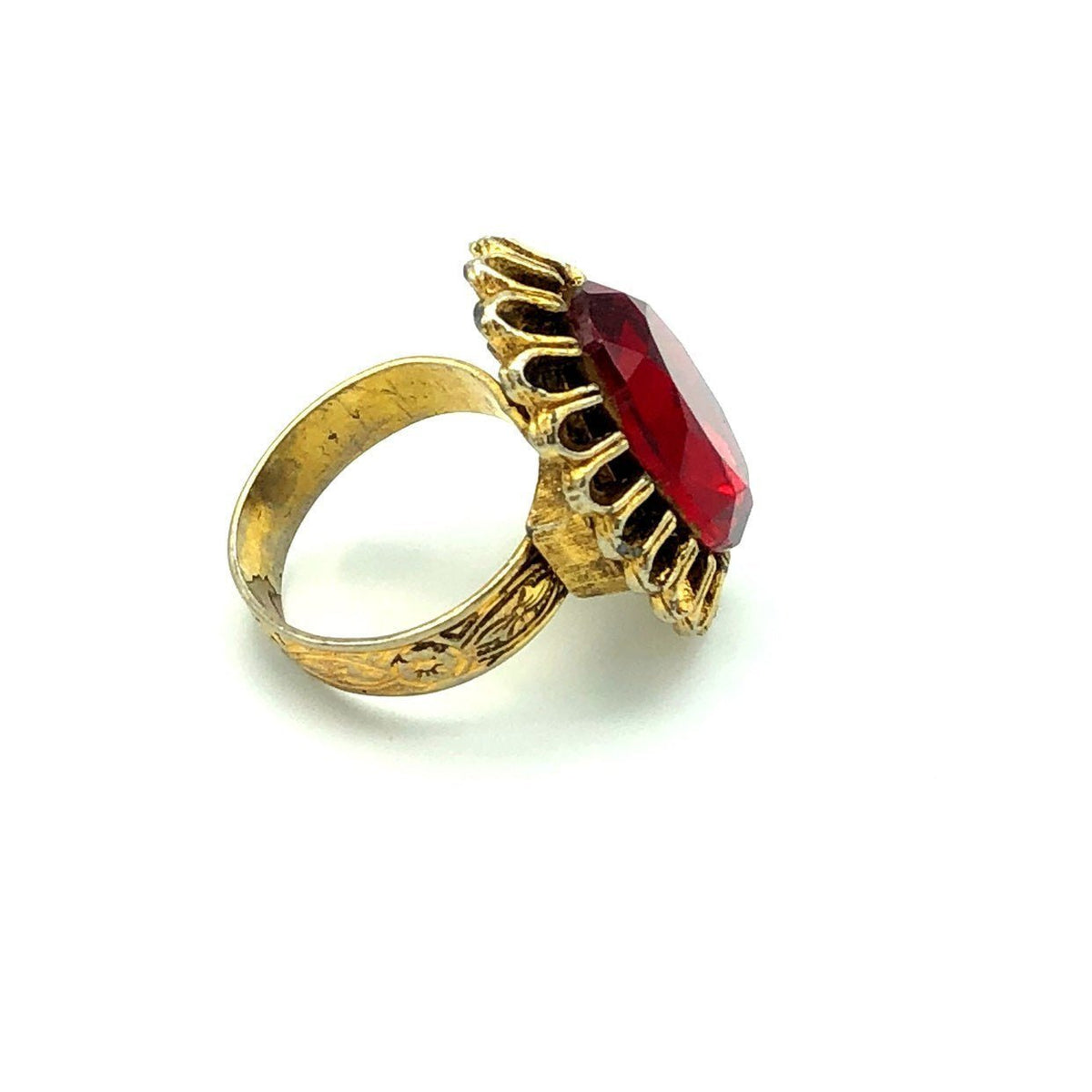 Gold Vintage Ruby Red Cocktail Ring - 24 Wishes Vintage Jewelry