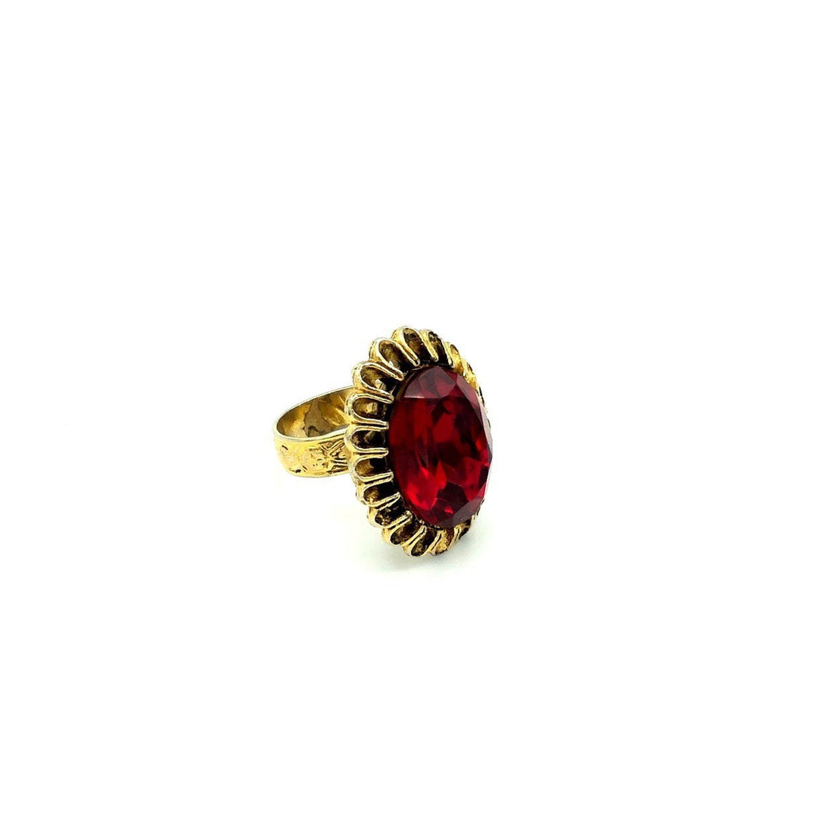 Gold Vintage Ruby Red Cocktail Ring - 24 Wishes Vintage Jewelry