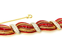 Gold Vintage Trifari Red Enamel Bow Rope Bracelet - 24 Wishes Vintage Jewelry