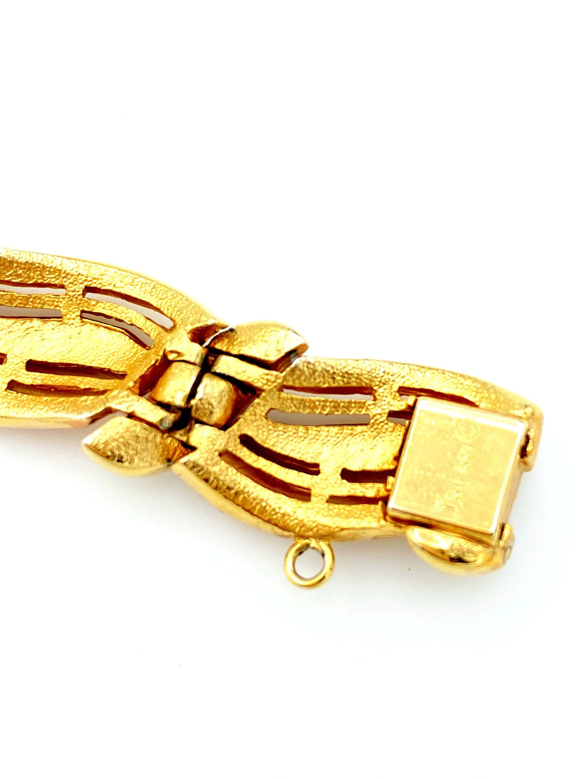 Gold Vintage Trifari Red Enamel Bow Rope Bracelet - 24 Wishes Vintage Jewelry