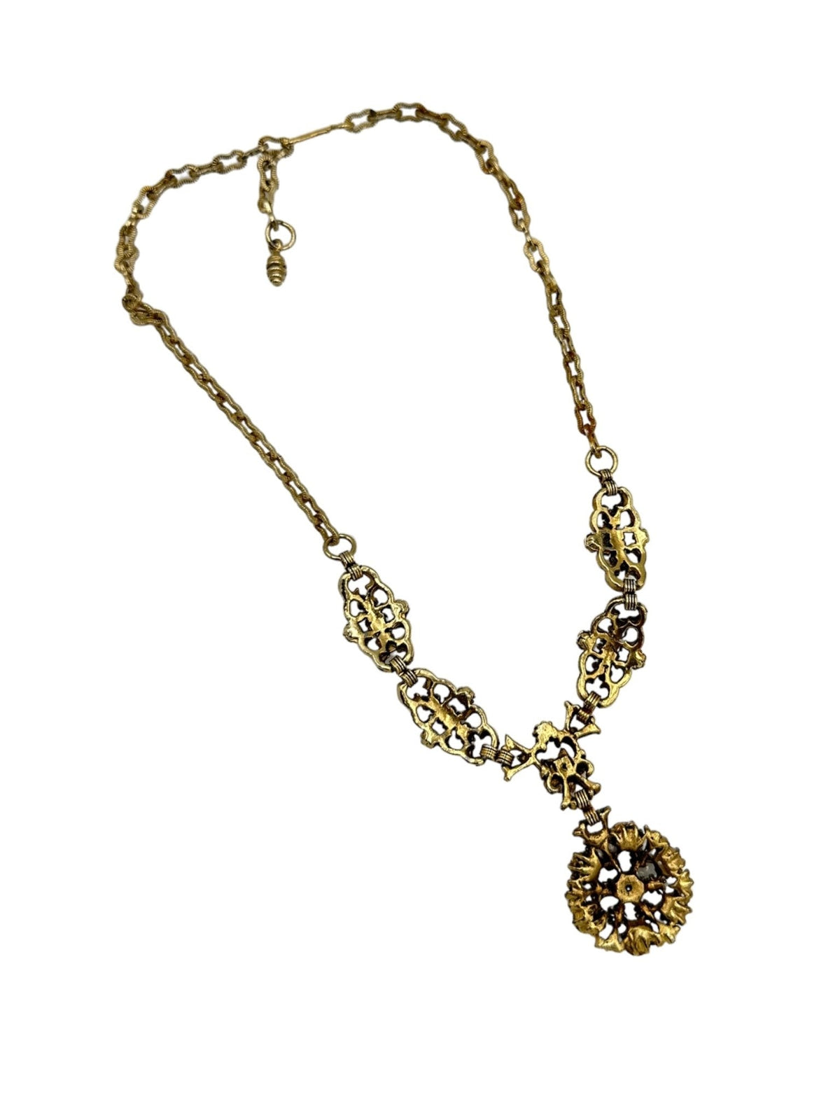 Gold Vintage Victorian Revival Multi - Color Rhinestone Pendant - 24 Wishes Vintage Jewelry