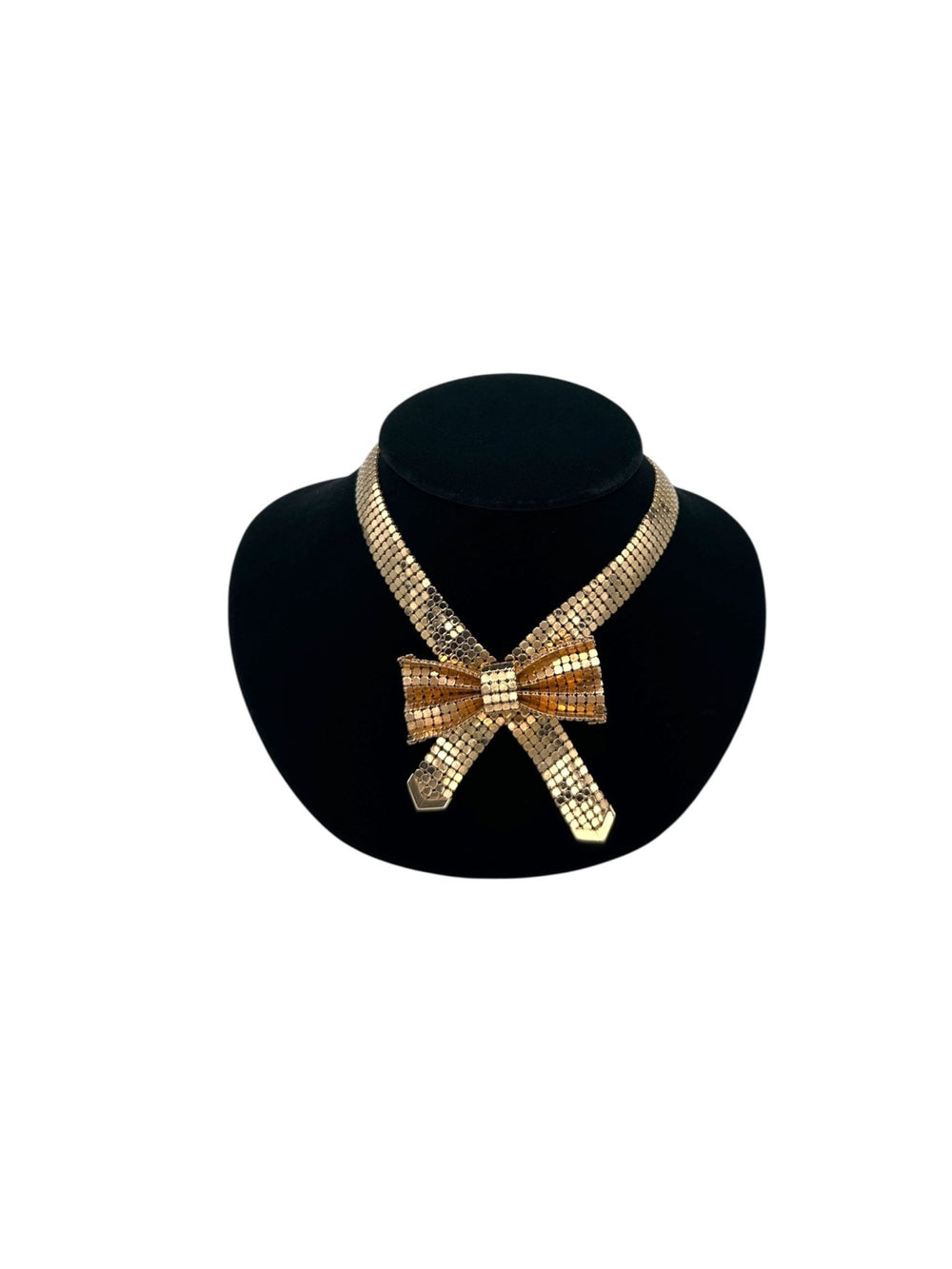 Gold Whiting & Davis Mesh Bow Pendant - 24 Wishes Vintage Jewelry