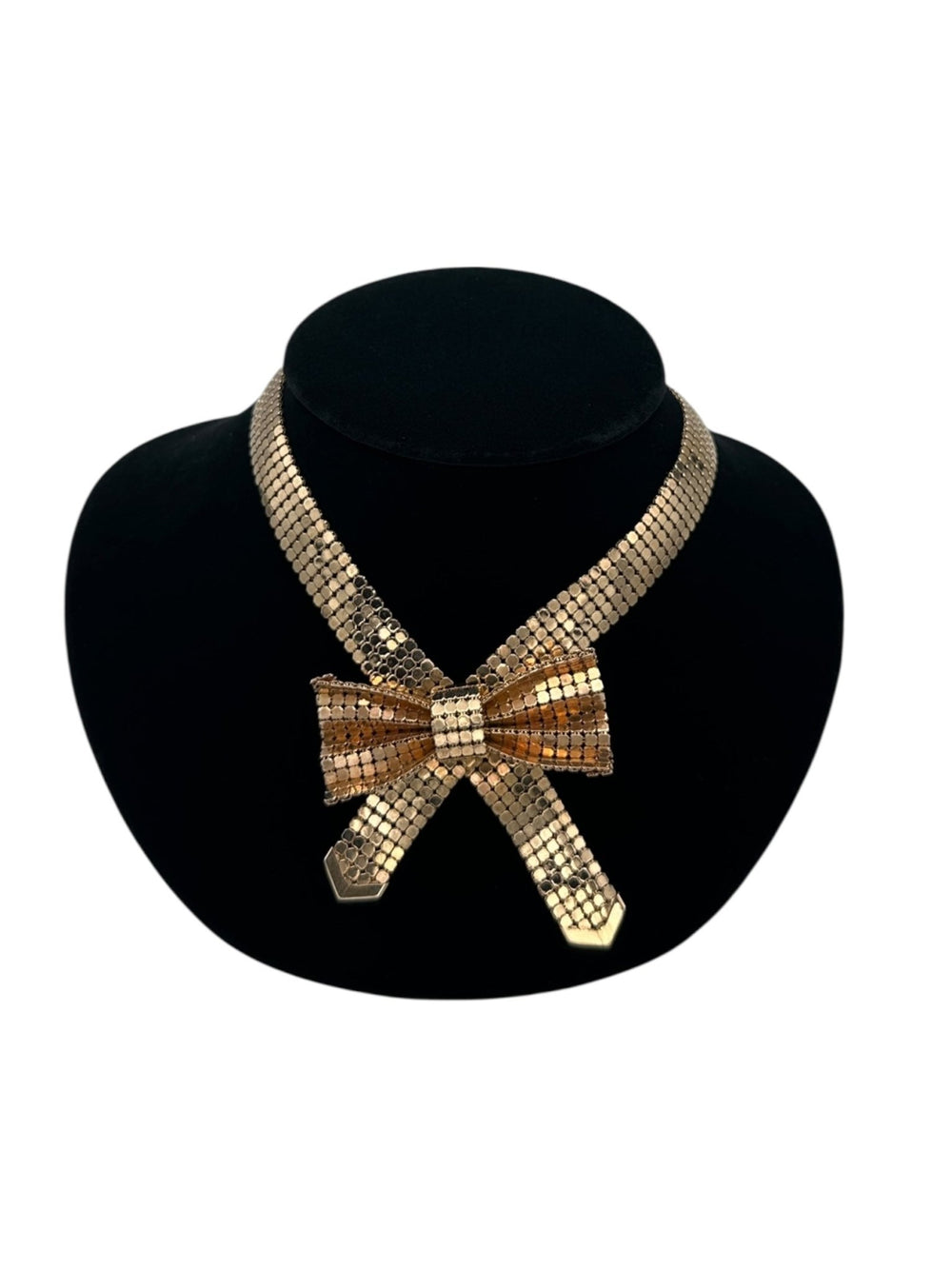 Gold Whiting & Davis Mesh Bow Pendant - 24 Wishes Vintage Jewelry