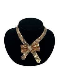 Gold Whiting & Davis Mesh Bow Pendant - 24 Wishes Vintage Jewelry