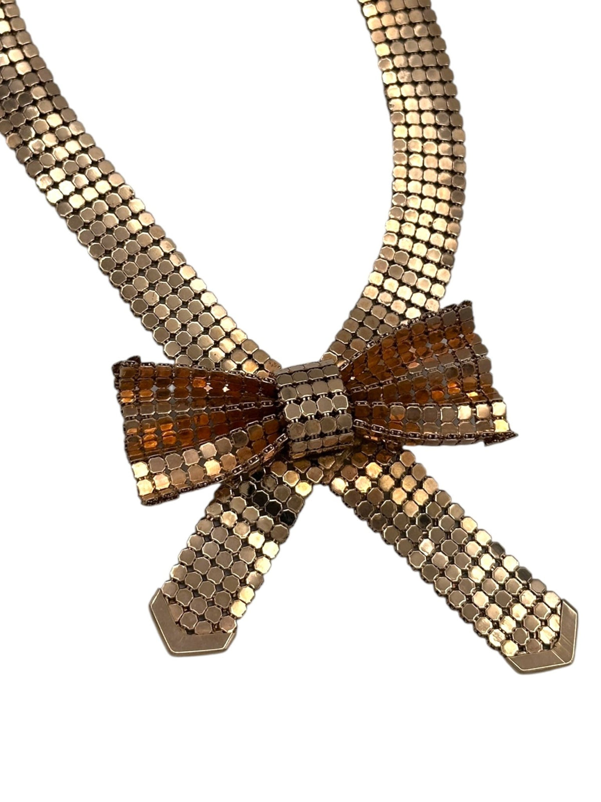 Gold Whiting & Davis Mesh Bow Pendant - 24 Wishes Vintage Jewelry