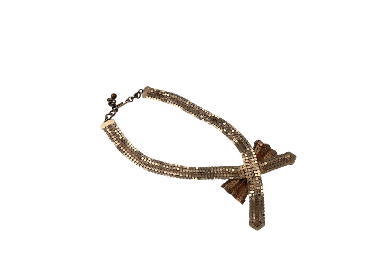 Gold Whiting & Davis Mesh Bow Pendant - 24 Wishes Vintage Jewelry