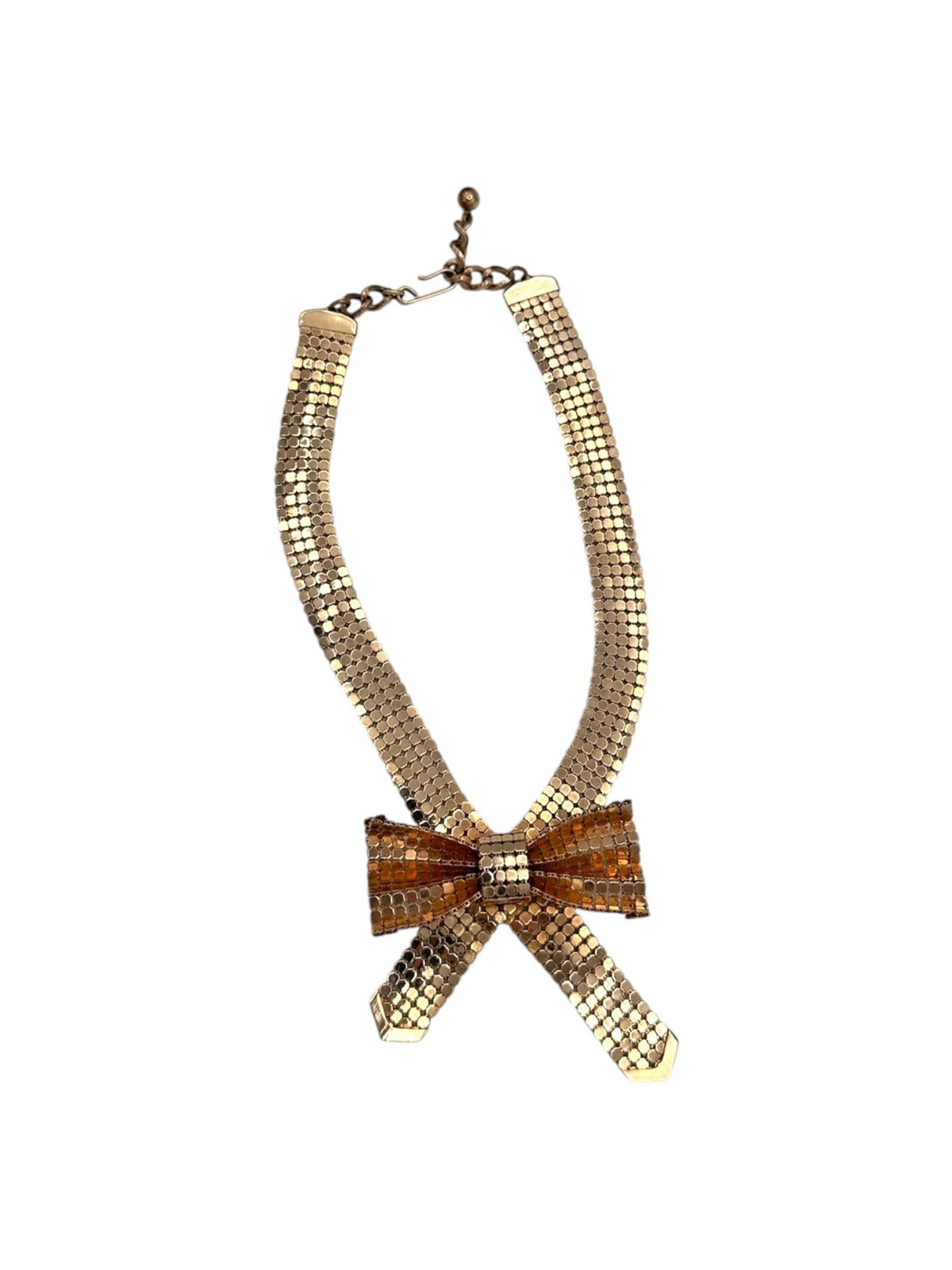 Gold Whiting & Davis Mesh Bow Pendant - 24 Wishes Vintage Jewelry