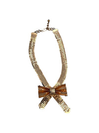 Gold Whiting & Davis Mesh Bow Pendant - 24 Wishes Vintage Jewelry