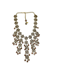 Goldette Gold Floral Topaz Crystal Waterfall Bib Fringe Pendant - 24 Wishes Vintage Jewelry