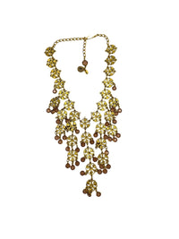 Goldette Gold Floral Topaz Crystal Waterfall Bib Fringe Pendant - 24 Wishes Vintage Jewelry