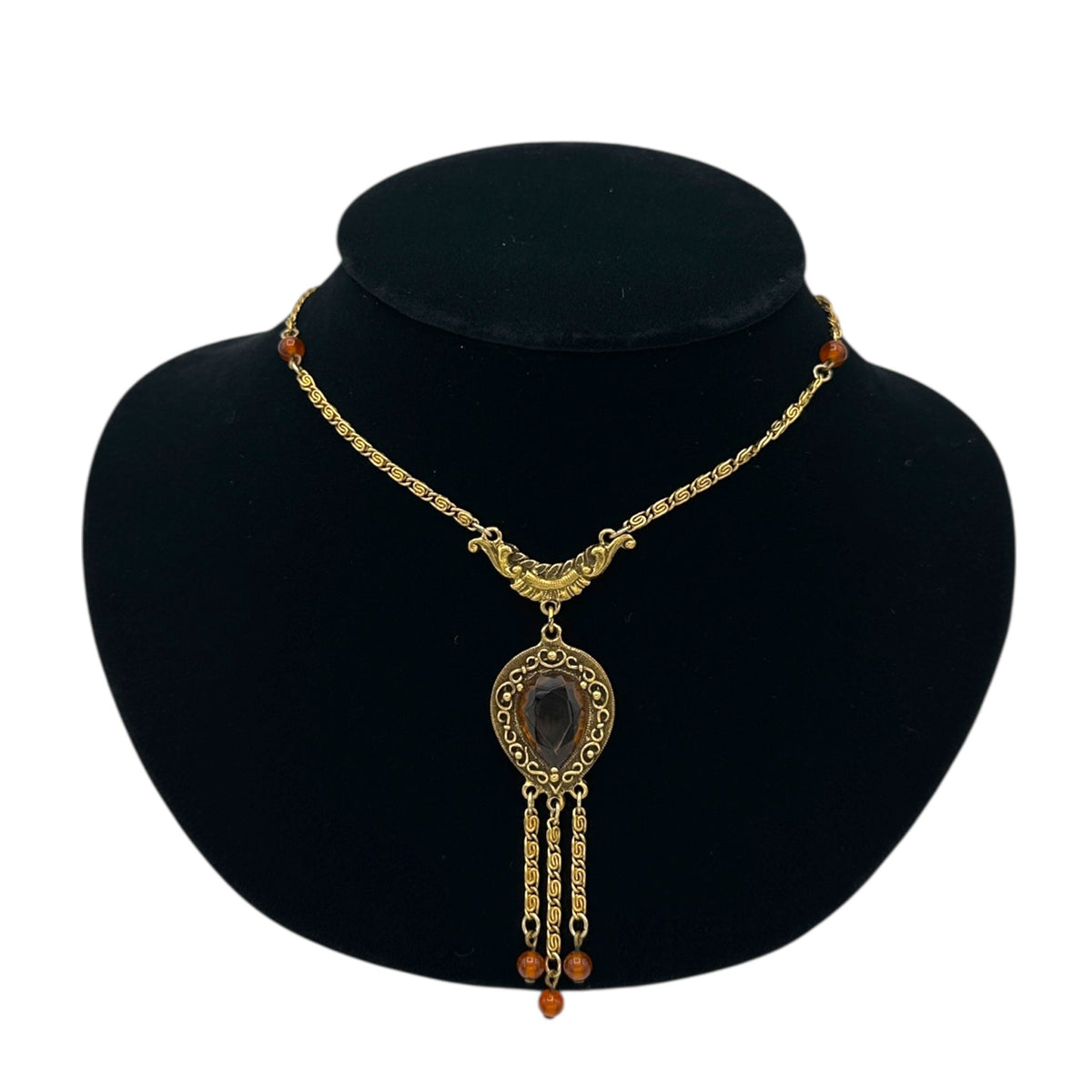 Goldette Gold Topaz Crystal Waterfall Bib Vintage Fringe Dangle Pendant Necklace 24 Wishes Vintage Jewelry