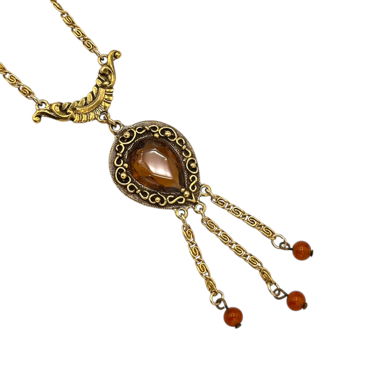 Goldette Gold Topaz Crystal Waterfall Bib Vintage Fringe Dangle Pendant Necklace 24 Wishes Vintage Jewelry