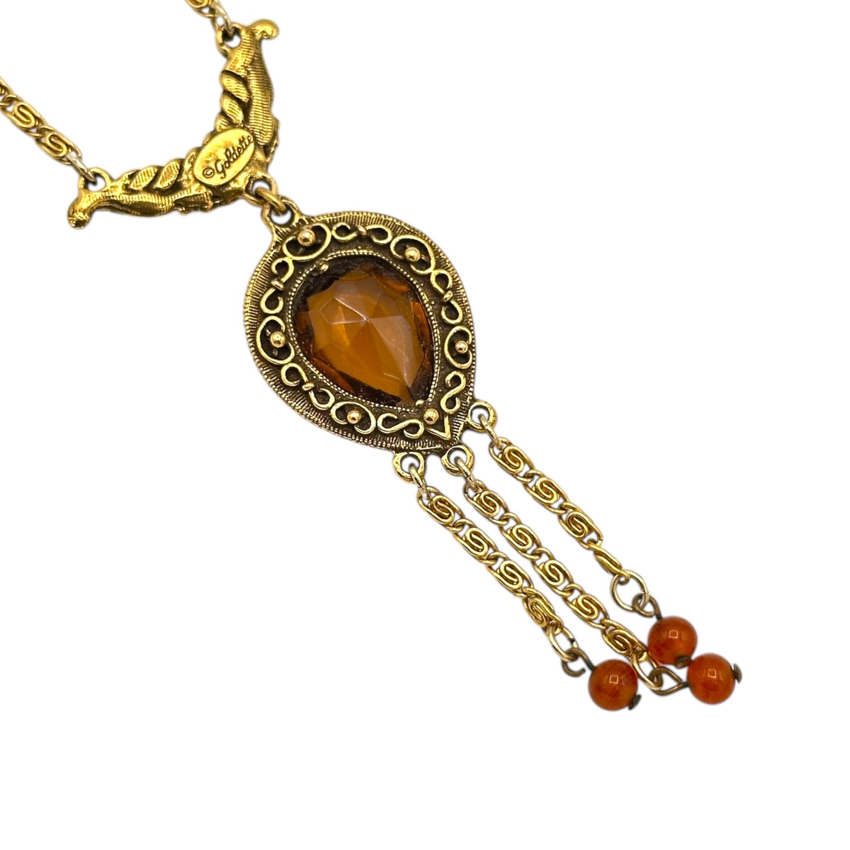 Goldette Gold Topaz Crystal Waterfall Bib Vintage Fringe Dangle Pendant Necklace 24 Wishes Vintage Jewelry