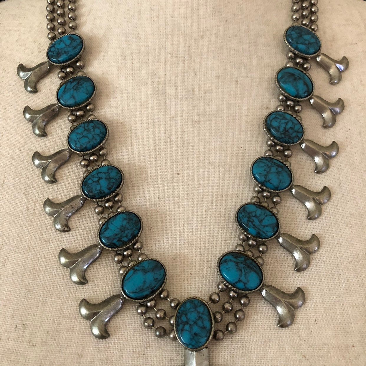 Goldette Silver Squash Blossom Vintage Necklace