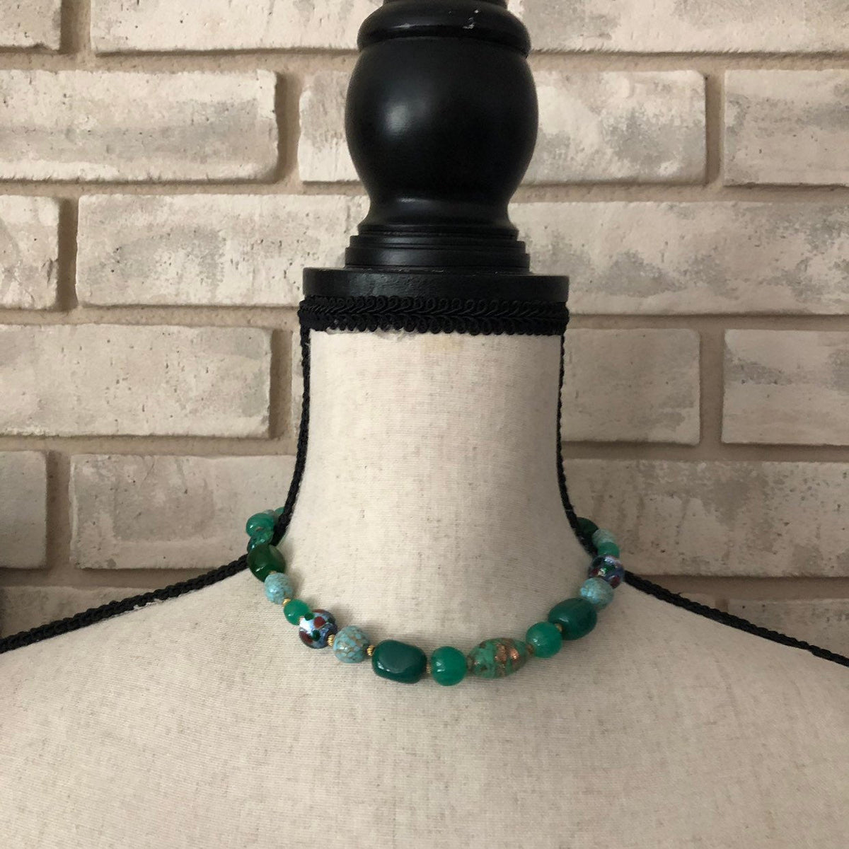 Green & Turquoise Venetian Murano Art Glass Beaded Necklace - 24 Wishes Vintage Jewelry