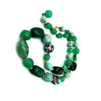 Green & Turquoise Venetian Murano Art Glass Beaded Necklace - 24 Wishes Vintage Jewelry