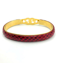 Gucci Gold Vintage Red Leather GG Logo Bangle Bracelet - 24 Wishes Vintage Jewelry