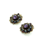 Hattie Carnegie Amethyst Purple Layered Vintage Cluster Clip - On Earrings - 24 Wishes Vintage Jewelry