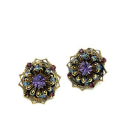 Hattie Carnegie Amethyst Purple Layered Vintage Cluster Clip - On Earrings - 24 Wishes Vintage Jewelry