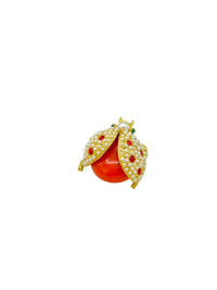 Hattie Carnegie Coral Pearl Ladybug Brooch - 24 Wishes Vintage Jewelry