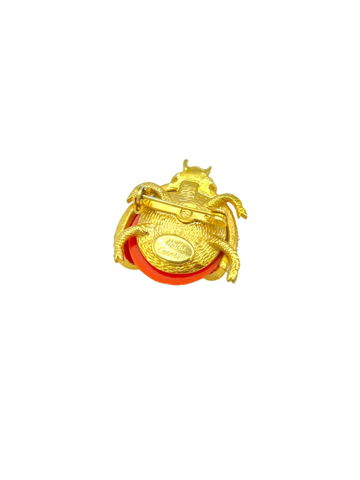Hattie Carnegie Coral Pearl Ladybug Brooch - 24 Wishes Vintage Jewelry