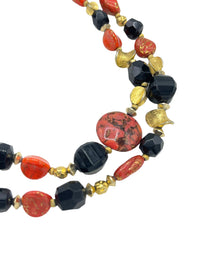 Hattie Carnegie Multi - Strand Black & Orange Glass Bead Necklace - 24 Wishes Vintage Jewelry