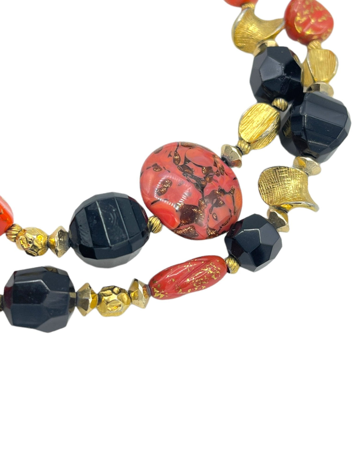 Hattie Carnegie Multi - Strand Black & Orange Glass Bead Necklace - 24 Wishes Vintage Jewelry